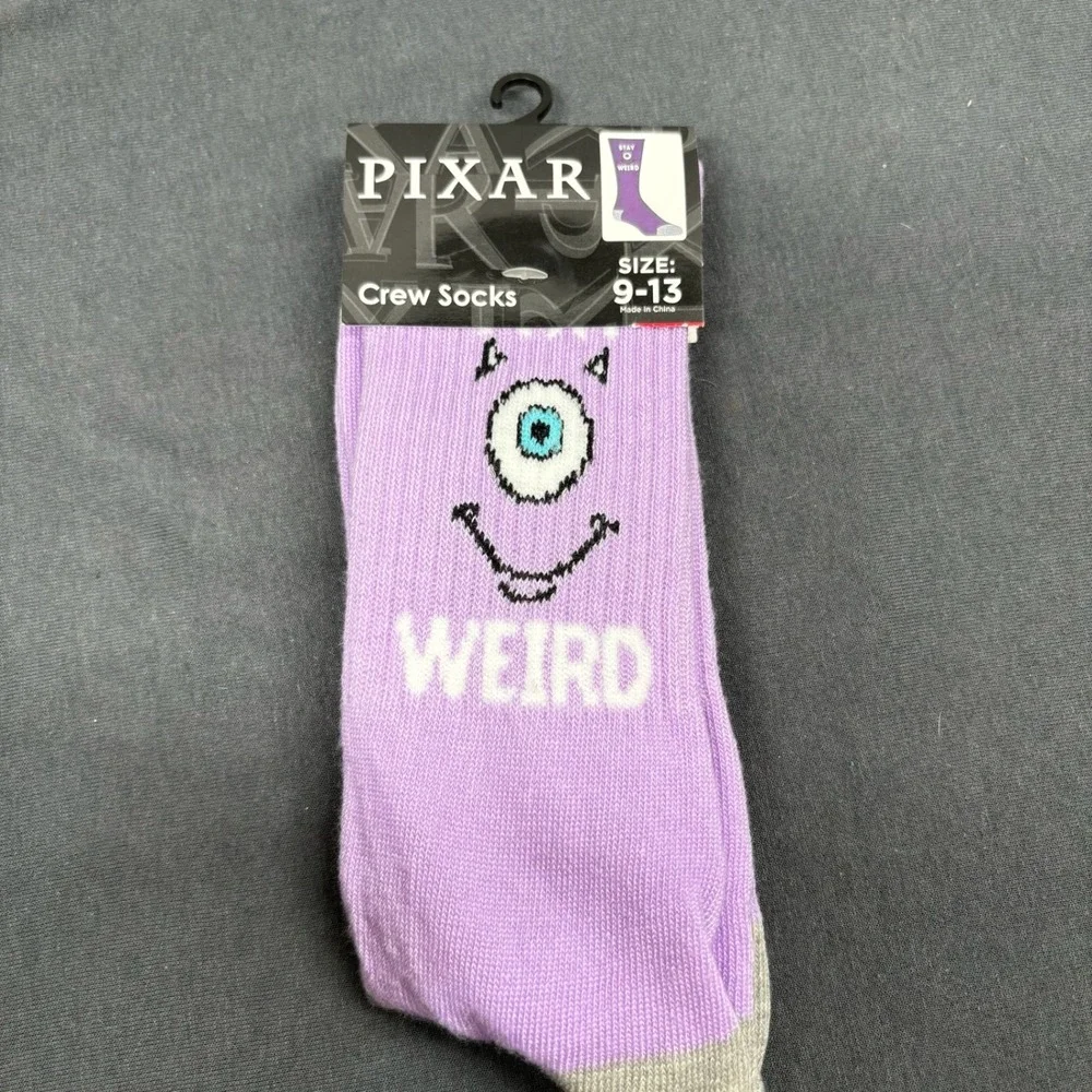 Pixar Men Crew Socks Monsters Inc Mike Wazowski Purple Size 9-13 Weird Aesthetic